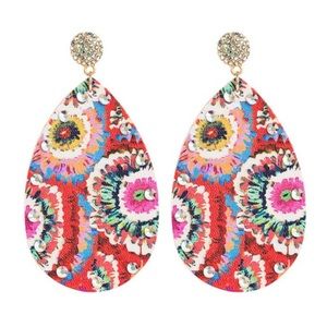 NWOT Red & Pink Abstract Teardrop Earrings by Ella & Elly